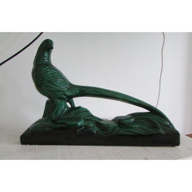 Art Deco Pheasant in Green Ceramic in the style of Sainte Radegonde, 1930s For Sale - Image 3 of 11