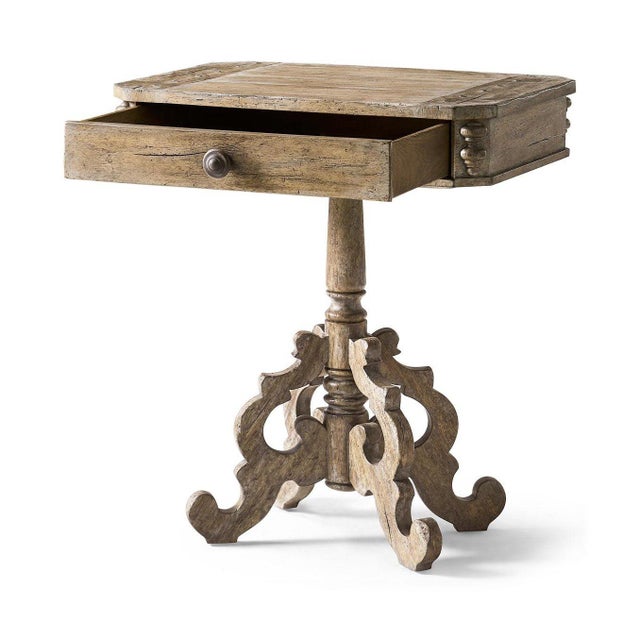 Rustic Oak French Country Pedestal Side Table For Sale In Greensboro - Image 6 of 9