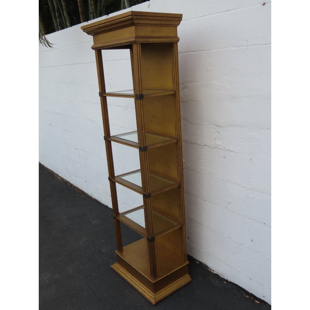 Hollywood Regency Tall Narrow Distressed Gold Display Shelf Cabinet 6661 For Sale In Miami - Image 6 of 15
