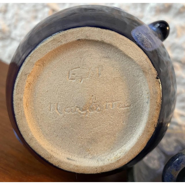 Vintage 1930s Studio Art Pottery Pitcher With Stopper, Six Cups and Serving Tray Signed by Emile Mousseux for Marlotte- 9 Pieces For Sale - Image 12 of 12