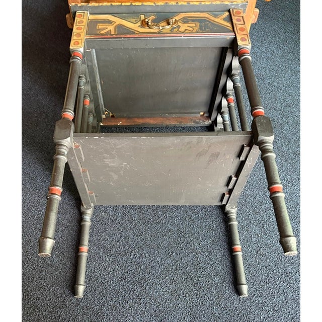 Rare Folk Art Side Table With Hand Painted Geometric Designs For Sale - Image 9 of 9