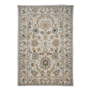21st Century Persian Sultanabad Wool 9x12 Ivory, Taupe, Grey & Blue Handmade Area Rug #1141076