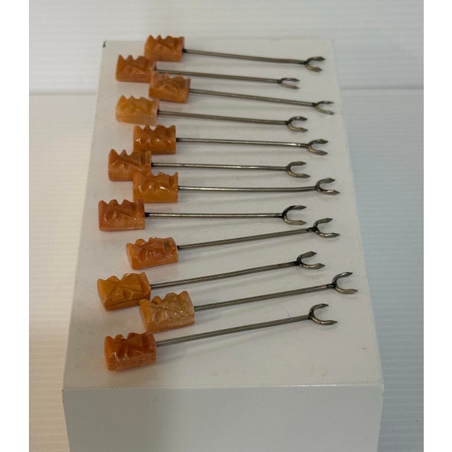 Mid 20th Century Set of 12 Mexican Honey Onyx Cocktail Forks in Amber Tones, Mid-Century Modern For Sale - Image 10 of 12