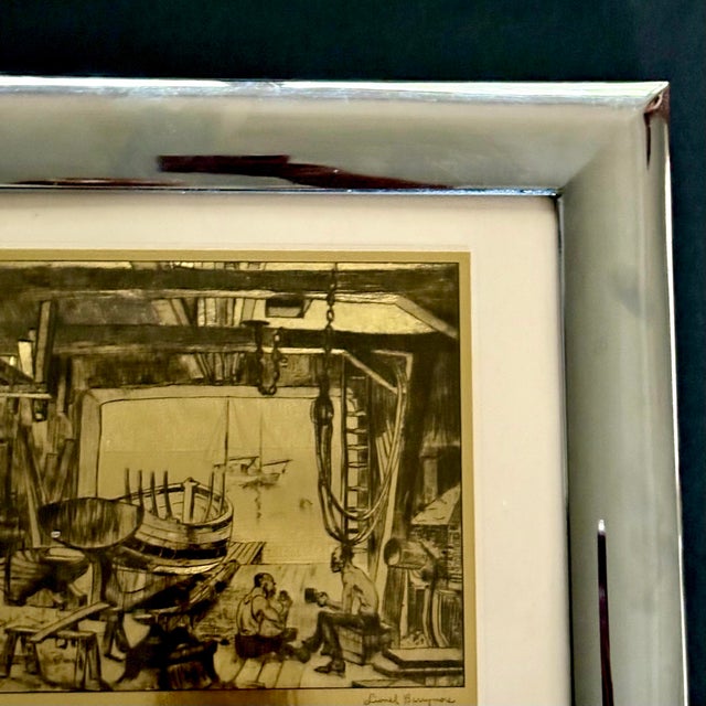 1960s Framed Lionel Barrymore “The Old Boat Works” Talio-Chrome Print in SIlver Frame, Mid-Century Nautical Art Reproduction For Sale - Image 4 of 11