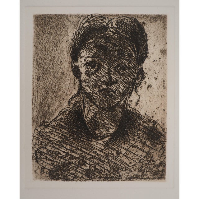 Paul cézanne (1839-1906) portrait of a young girl, the artist's sister original etching and roulette engraving signed p...