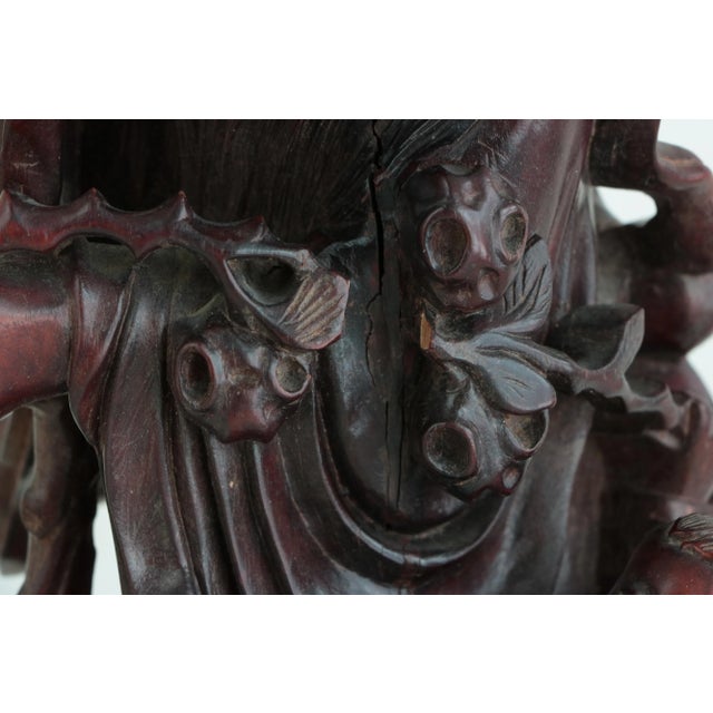 Brown Early 20th Century Shou Lao Chinese Carved Wood Figure For Sale - Image 8 of 10