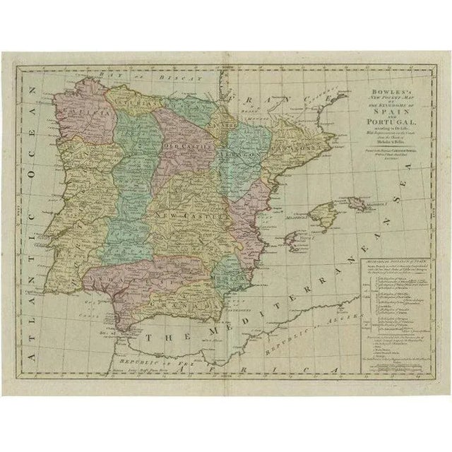 Antique Map of Spain and Portugal by Bowles, 1780 For Sale - Image 5 of 5
