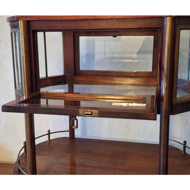 Serving Bar Cart in Mahogany, Brass and Glass, 1920 For Sale - Image 4 of 14