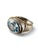 Oversized beautiful Blue Topaz gemstone ring, size 6. This ring is sterling silver with gold vermeil beaded edge detail....