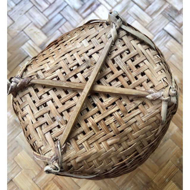 Antique Asian Natural Woven Wicker Rattan Footed Basket Urn Chairish