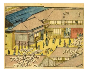 Utagawa Hiroshige II, Wandering Monks in the Courtyard of Konoura, Woodcut, 1840s