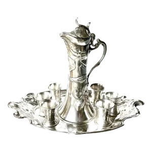Late 19th Century Art Nouveau Silver Plated Demitasse Set From Wurttembergische Metallvarenfabrik- 9 Pieces