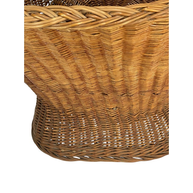 Wood 1970s Scoop Wicker Lounge Chair With Pedestal Base For Sale - Image 7 of 8