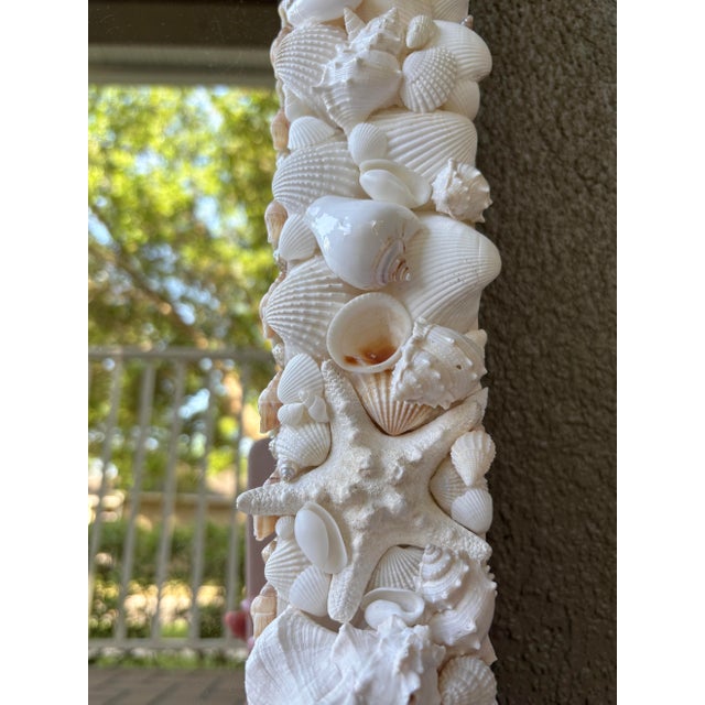 Wood Large White Shell Mirror, 24x34 Coastal Wall Mirror, Handmade Natural Seashell Frame, Luxury Beach House Decor For Sale - Image 7 of 9