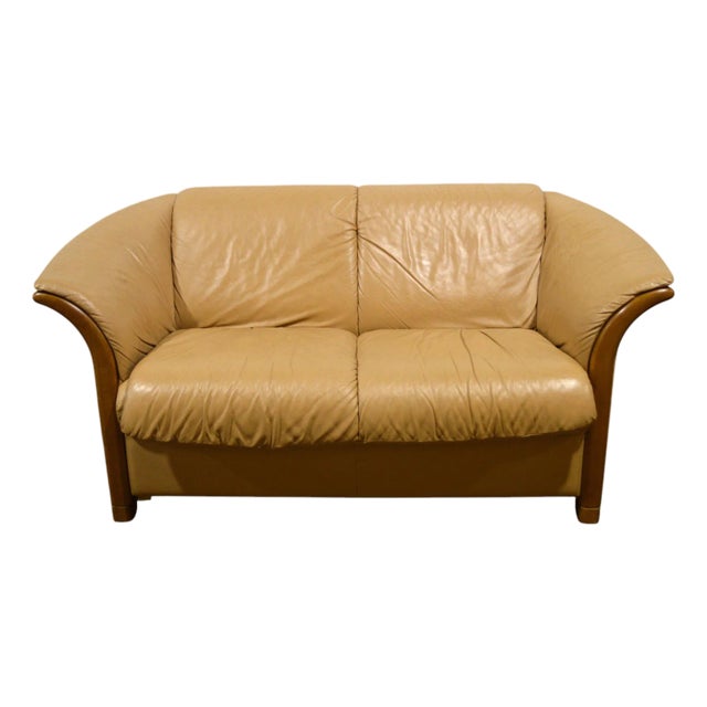 Ekornes Leather Loveseat Modern Scandinavian Design For Sale