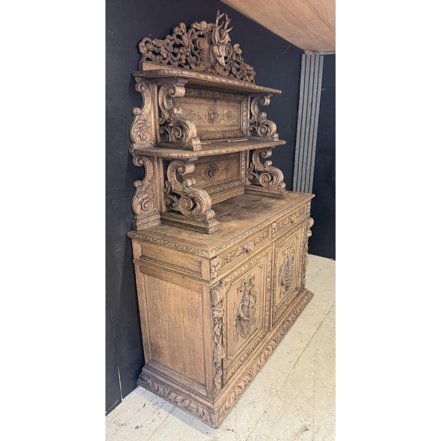 French Carved Oak Hunting Sideboard, 1860 For Sale - Image 9 of 18