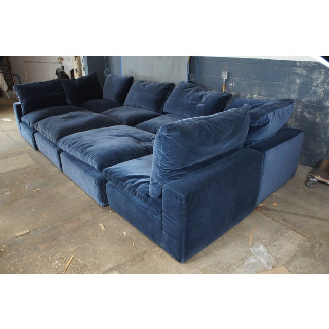 2010s Restoration Hardware Cloud Modern Modular Blue Felt Sofa Sectional & Ottoman Set For Sale - Image 5 of 16