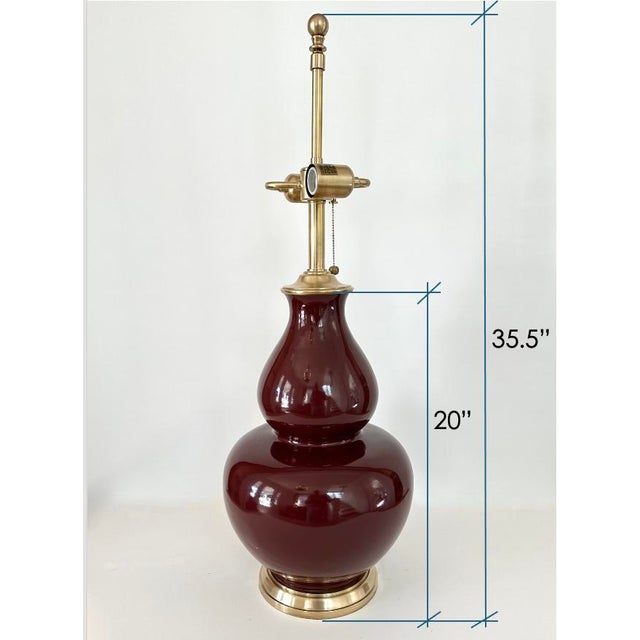 Single Ralph Lauren Extra Large Oxblood Red Ceramic Lamp With Brass Fittings. For Sale - Image 17 of 17
