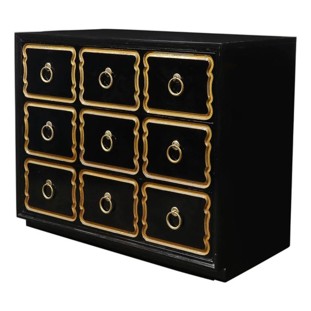 1950s Mid-Century Dorothy Draper Chest of Drawers for España in Gilt & Black Lacquer For Sale