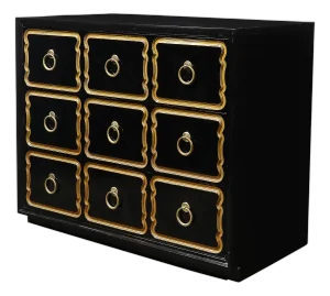 1950s Mid-Century Dorothy Draper Chest of Drawers for España in Gilt & Black Lacquer