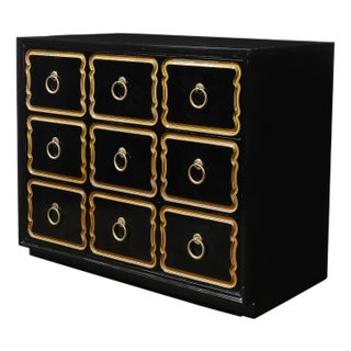 Mid-Century Dorothy Draper Chest of Drawers for España in Gilt & Black Lacquer For Sale
