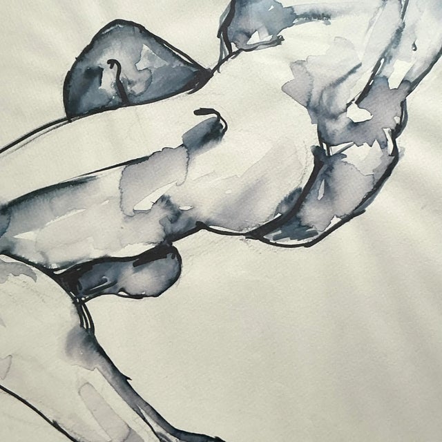 Glass Vintage Boho Original Watercolor Painting on Paper For Sale - Image 7 of 7