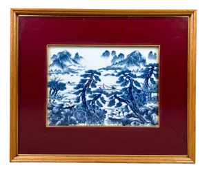 Shōwa Period Japanese Landscape Porcelain Sometsuke by Genemon, 1950s
