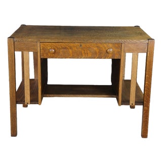 Antique Mission Arts Craft Quartersawn Oak Library Bookcase Table Desk Inkwell For Sale