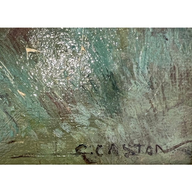 Gustave Eugène Castan, Personnages au bord de l'étang, Oil on Wood, Framed For Sale - Image 3 of 18