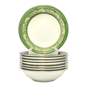 1950s Homer Laughlin Green & Gold Grapevine Leaf, 8 Dessert Fruit Bowls