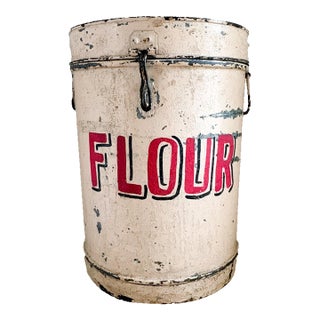 Antique Metal Flour Tin With Hand Painted Lettering For Sale
