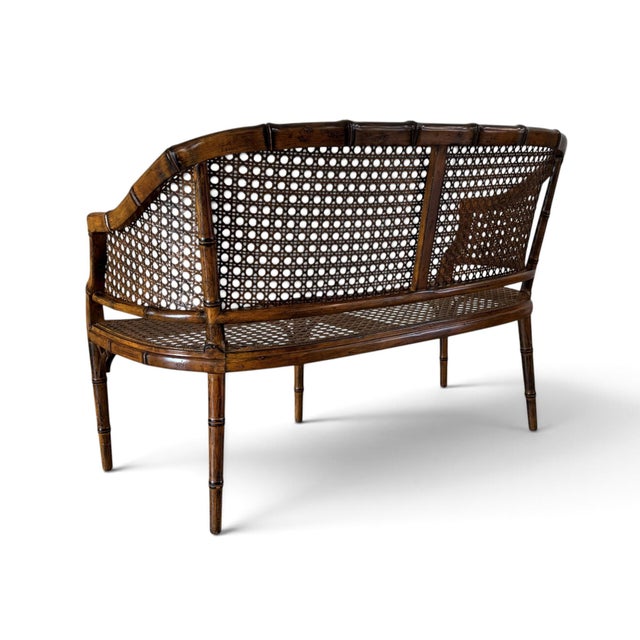 Wood Hollywood Regency Faux Bamboo Cane Settee For Sale - Image 7 of 18