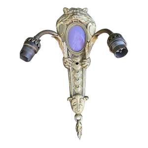 Rare 19thc French Louis XVI Gilt Bronze Tiger With Art Glass Wall Sconces a - Pair