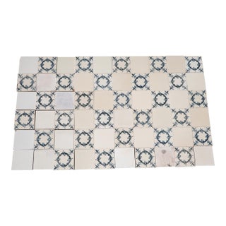 1920s Portuguese Antique Large Art Deco Floral & Plain White Tiles Set of 60 For Sale