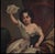 This antique oil painting tells a charming story of a young girl protectively shielding a cat while besieged by dogs,...