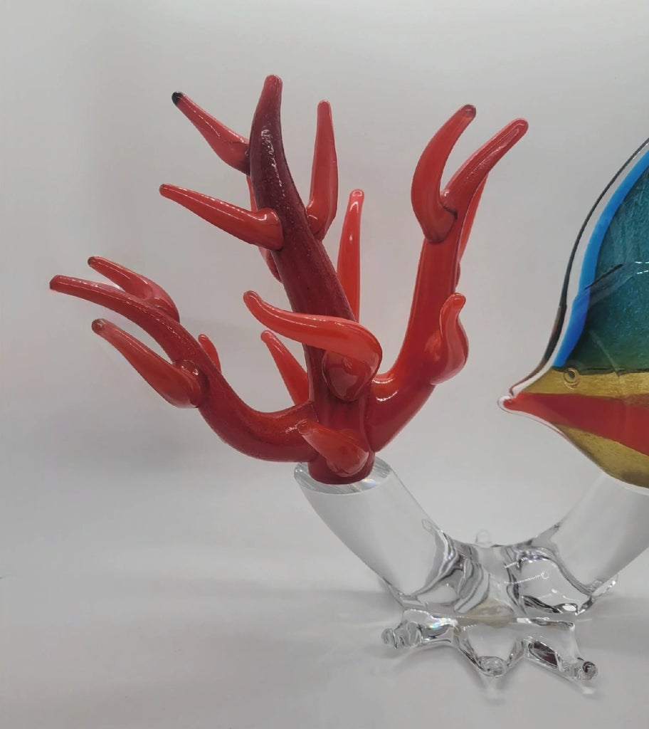 Marcolin Art Crystal マルコリン クリスタル 850 魚 赤 Mid 20th Century Marcolin Art Sardinia Crystal Fish and Coral