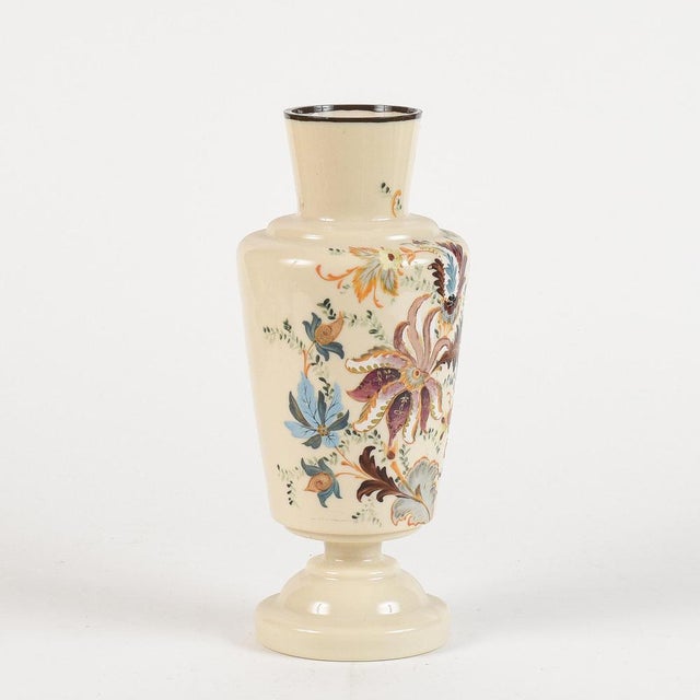 Opaline Glass Vase with Floral Decorations, France, Early 20th Century For Sale - Image 3 of 9