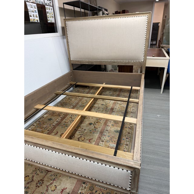Queen Size Restoration Hardware Maison Fabric Panel Bed Frame, Antique Oak Finish For Sale In San Francisco - Image 6 of 12