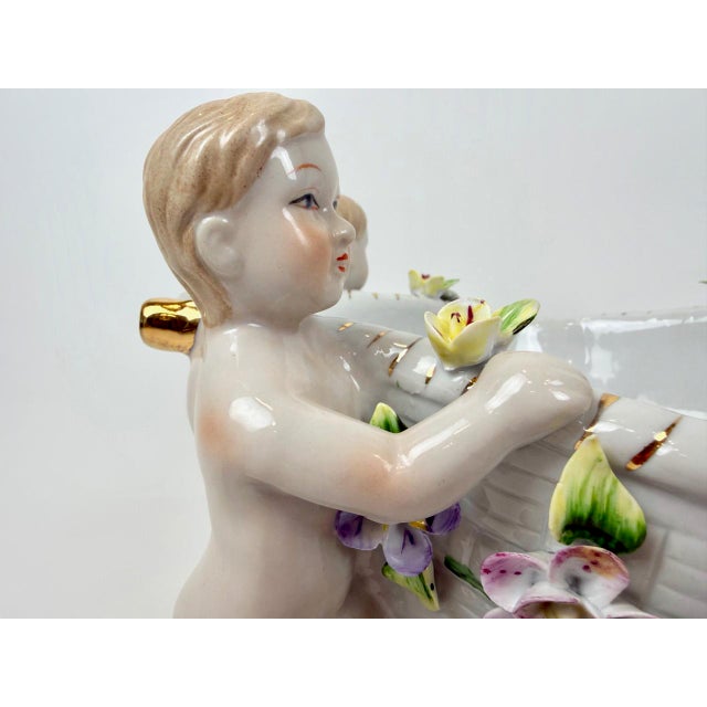 Antique 19th Century German Figural Porcelain Putti Basket or Jardiniere with Hand-Applied Flowers from Greiner & Sohne Rauenstein For Sale - Image 6 of 18
