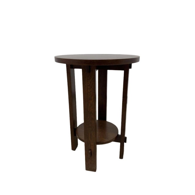 Mission Style Oak Round End Table - Michael's Cherry For Sale In Chicago - Image 6 of 13
