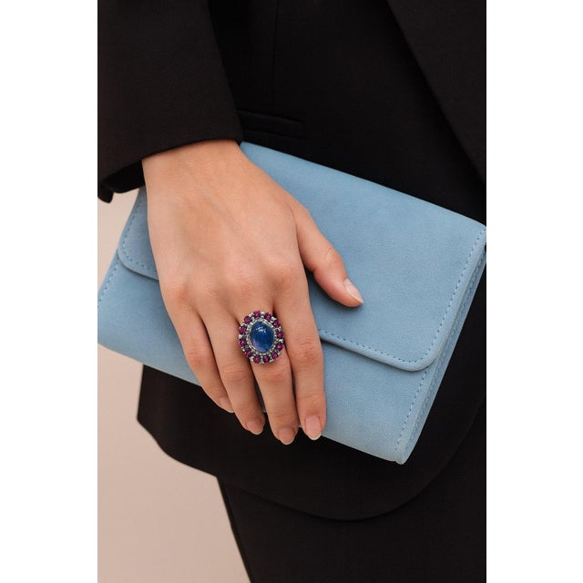 Gemstone Bochic "Capri" Vintage Ruby, Tanzanite & Diamond Ring Set In 18K Gold & Silver For Sale - Image 7 of 18