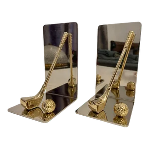 Late 20th Century Brass & Chrome Golf Club Bookends - A Pair