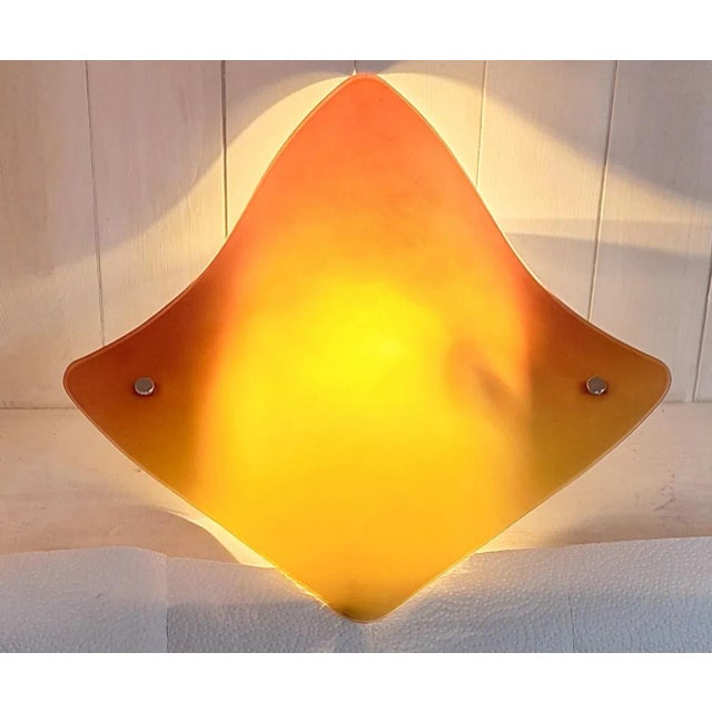 Metal Vintage Wall Lamp with Curved Tinted Glass Panel on White Metal Mount, 2010s For Sale - Image 7 of 7