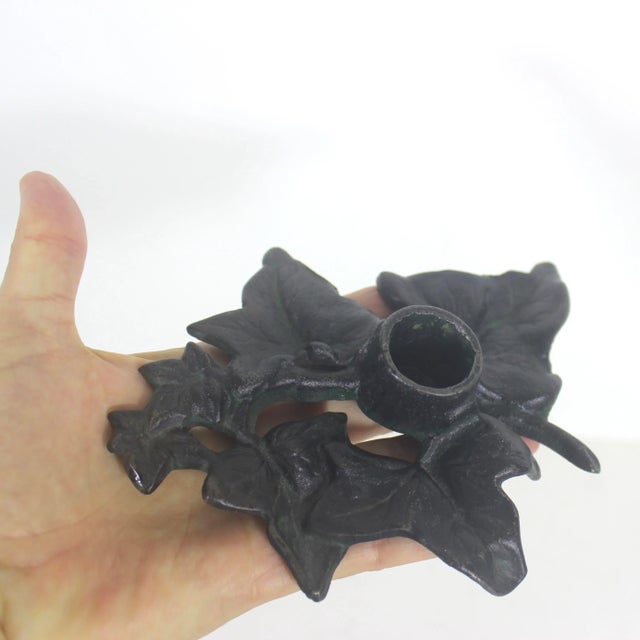 English Vintage Cast Iron Ivy Leaf Candle Holders, a Pair For Sale - Image 3 of 8