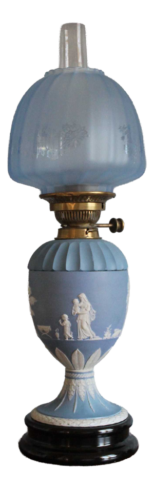 Victorian Oil Lamp attributed to Wedgwood in Jasper Ware Pattern, 1890s