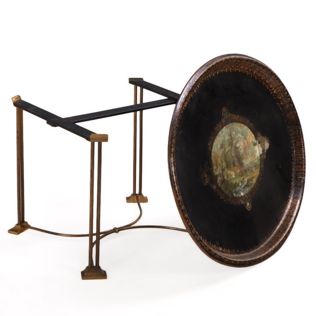 Hollywood Regency Toile Tray Top Table With Bronze Base, C. 1940 For Sale - Image 3 of 8