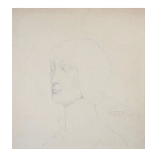 Vintage 1914 Drawing of Sculpture Bust For Sale