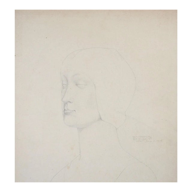 Vintage 1914 Drawing of Sculpture Bust For Sale