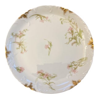 Antique Haviland & Co. Limoges French Porcelain Carnation Plate With Heavy Gold Rim For Sale