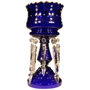 Early Century Victorian Cobalt and Crystal Glass Hand Gilded Lustre Vase